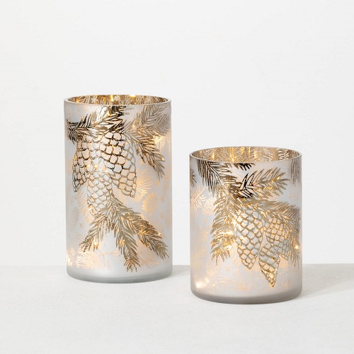 LED PINECONE PILLAR LIGHT SET - Artificial floral - Christmas candles for sale white